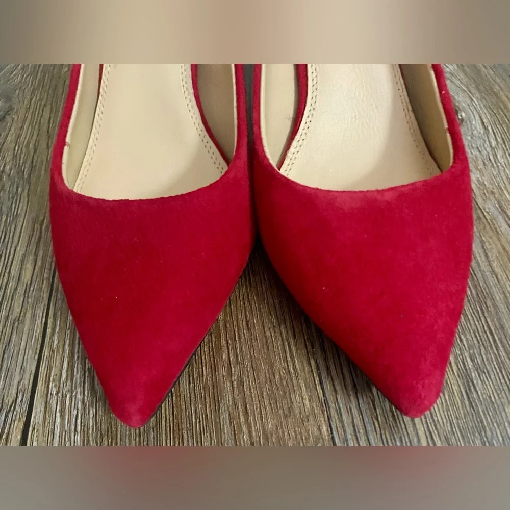 Diane Von Furstenberg Heels Shoes US 6 Red Suede Pointed Toe Christmas Holiday - Picture 8 of 12